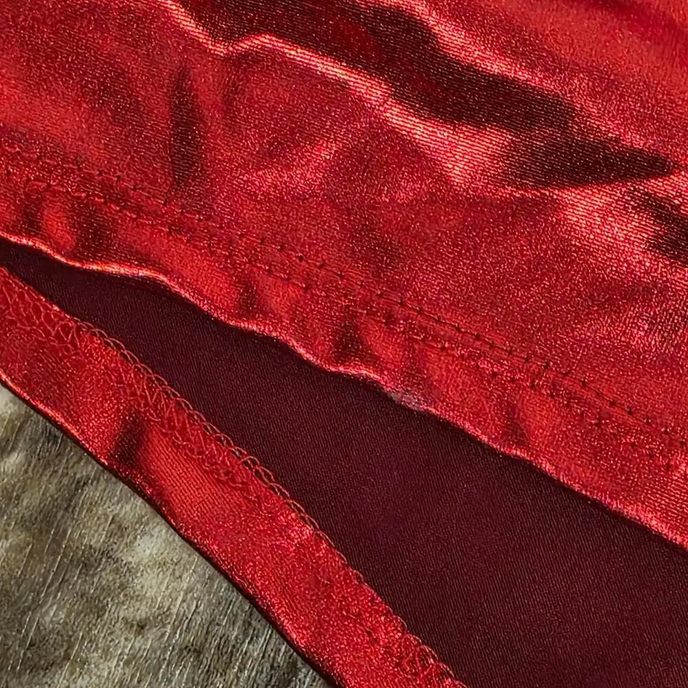 Y2K Red Metallic Booty Mirco Shorts Low Rise Size Large Rave Club 2000s - Picture 3 of 7